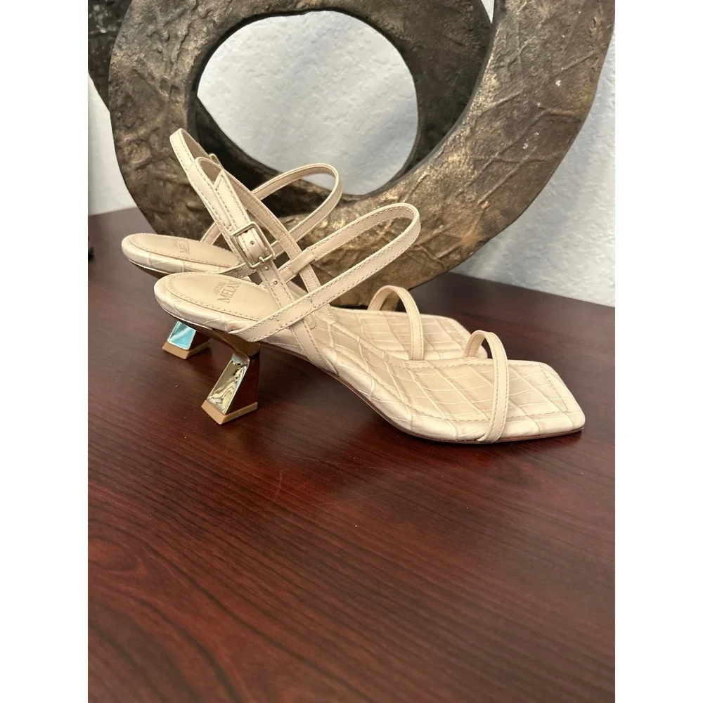 Antonio Melani Fran cream slingback metallic gold sculptural heels size 7.5